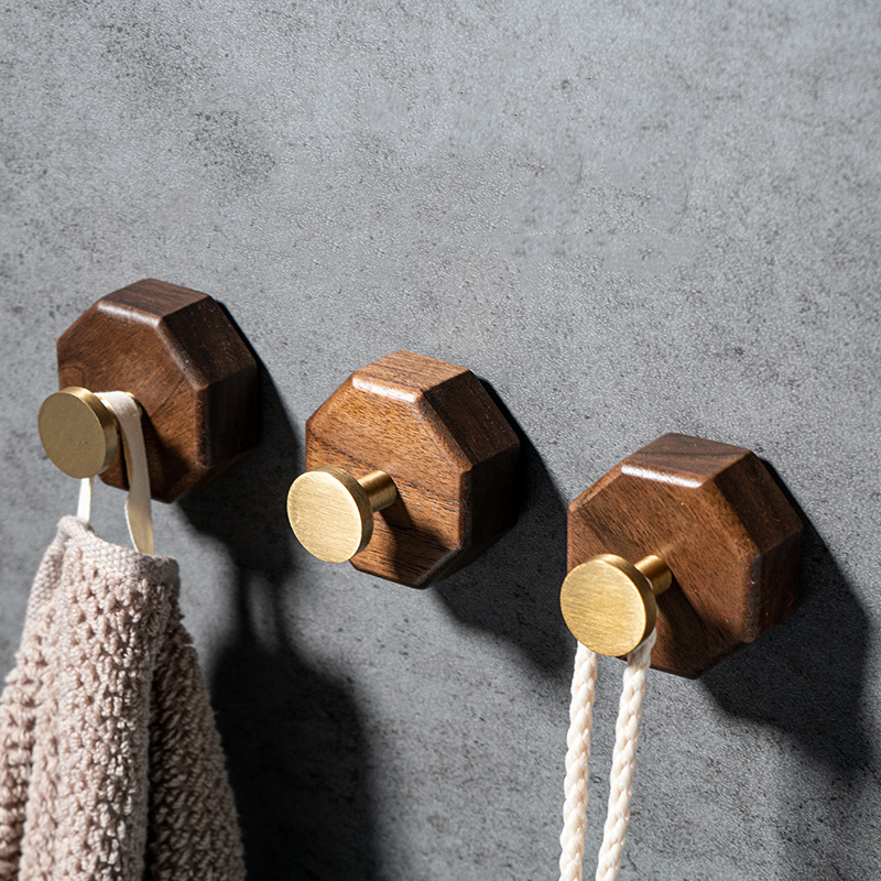 2/1pcs Walnut Wood Brass Hook  - Interior Design Product recension och pris